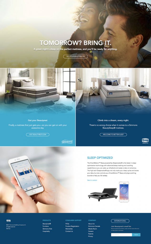 An image of a Beautyrest landing page on their website.