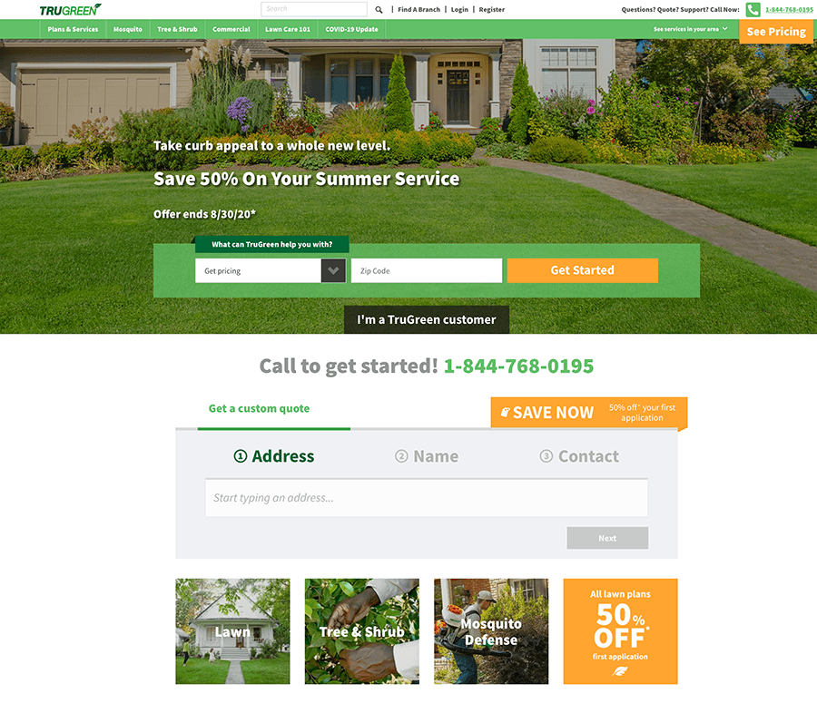 An image of the Trugreen homepage.