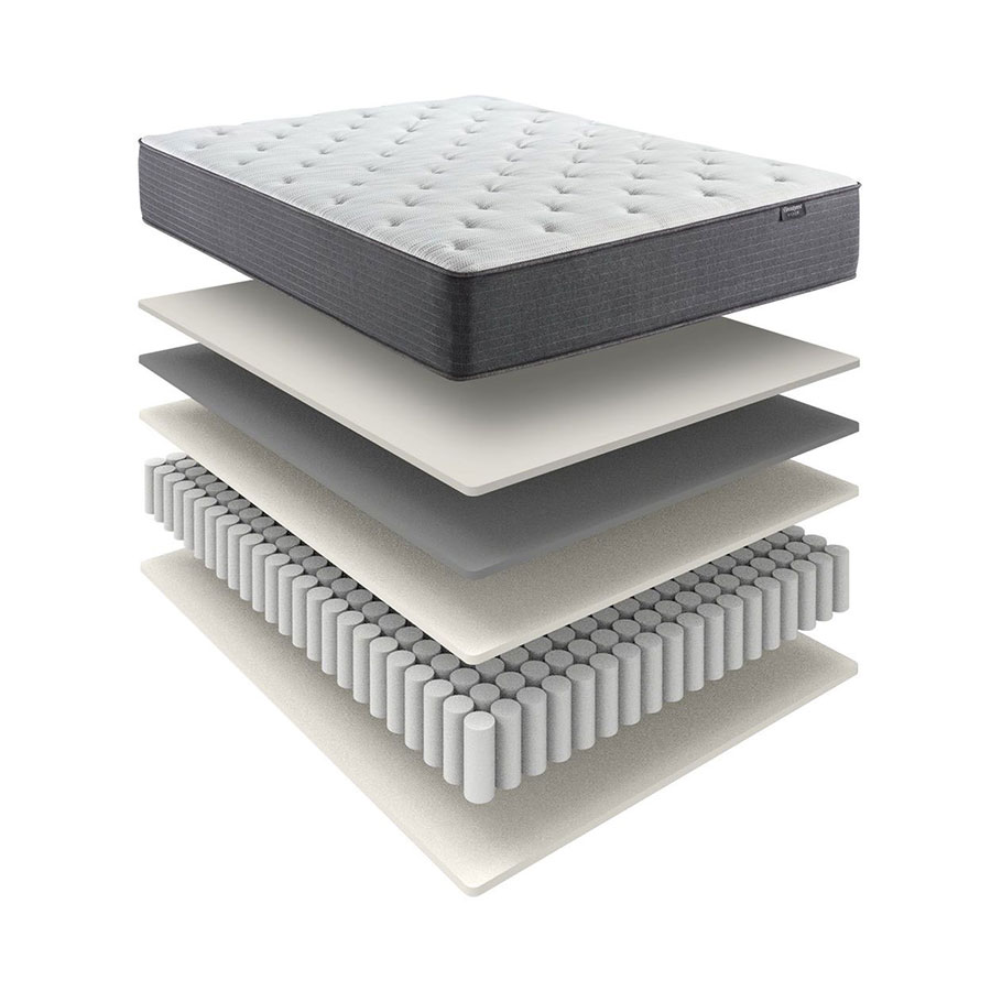 A digital illustration of a Beautyrest mattress. The materials that make up the mattress are separated into layers.