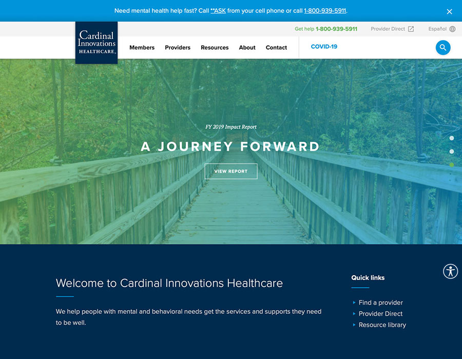 An image of the Cardinal Innovations home page