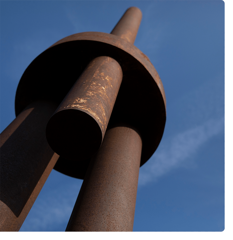 Looking up at an industrial piece.