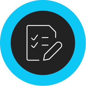 Icon of a checklist on a sheet of paper with a pencil