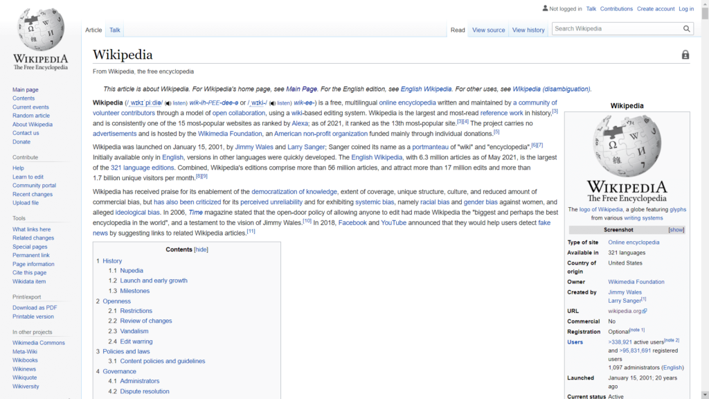Wikipedia screenshot