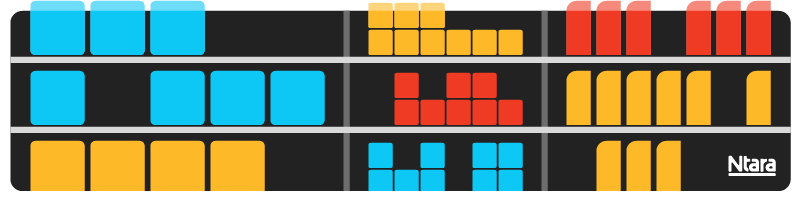 Illustrated representation of product data in a warehouse. Various boxes in different shapes, sizes, and colors. All stacked differently according to the shape and size.