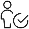 Black icon of a person and a checkmark