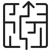 Black icon of a maze with an arrow pointing up