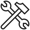 Black icon of a wrench and a hammer crossed