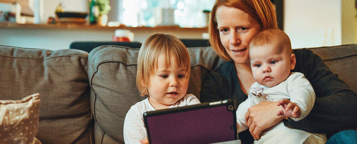 Mom and kids with tablet