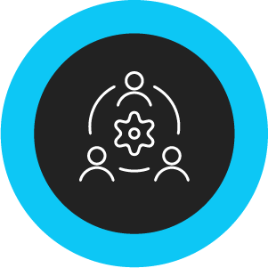 icon of three people connected by a circle with a gear in the center