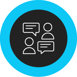 icon of two people with word balloons talking to each other