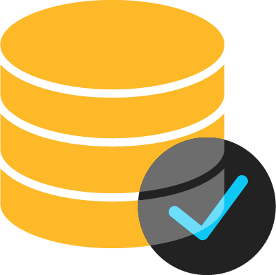 Illustration of a yellow cylinder with white lines indicating multiple sections. Overlapping the cylinder is a black, partially transparent circle with a blue checkmark in the middle. 