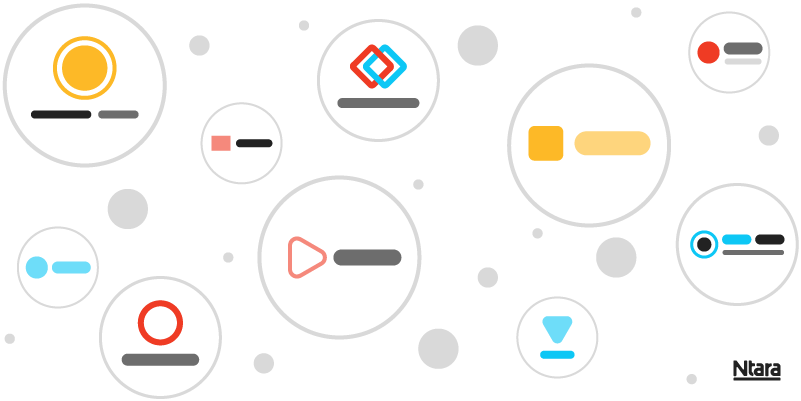 Abstract illustration of gray circles in various shapes and sizes. Inside each are various circles, triangles, squares, and lines. The illustration is meant to represent the various types of DAM that exist.