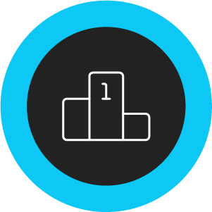 Icon of three vertical bars of different heights with a number 1 on the tallest bar in the center