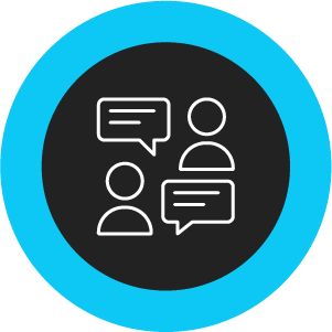 Icon of two people avatars with conversation balloons