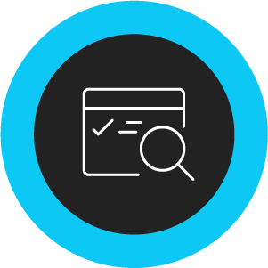 Icon of a magnifying glass hovering over an interface with a checkmark