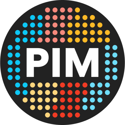 PIM Icon with multicolored dots behind the word PIM.
