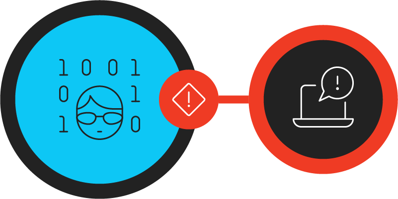 Icon representing digital teams connected to icon representing legacy technology