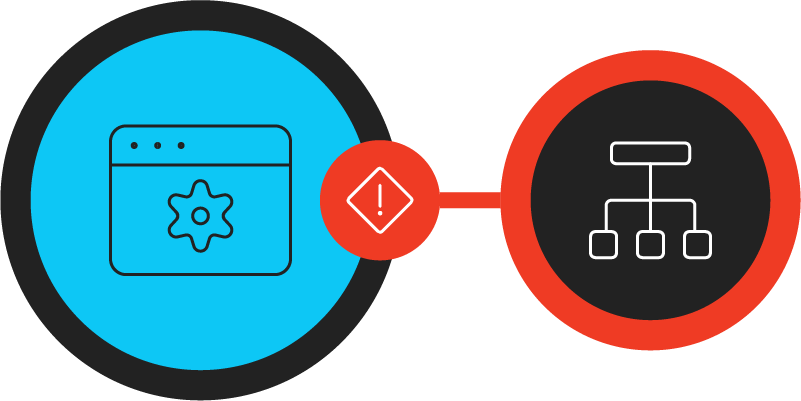 Icon representing IT teams connected to icon representing structural issues